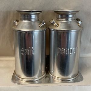 Vintage milk can salt and pepper shaker set